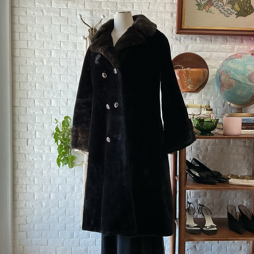 Vintage 1960s 1970s Borgazi Maximalist Faux Fur Coat with Collar + Cuff Detail - Picture 2 of 15